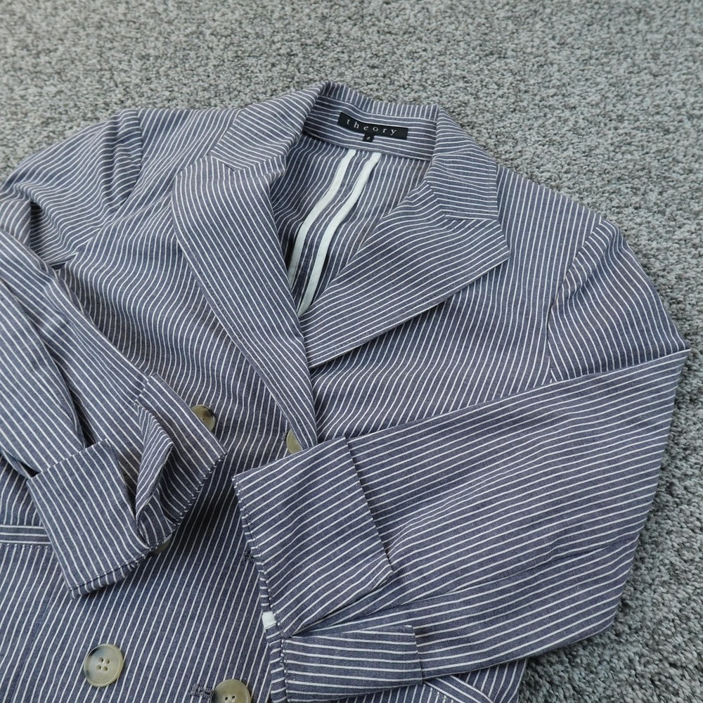 Theory Blazer Womens 8 Blue Pinstripe Stretch Suit Jacket Sport Coat Career Work